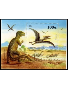 SELLOS DE AZERBAIYAN 1994 - ANIMALES PREHISTORICOS PHOBETOR - HOJITA BLOQUE