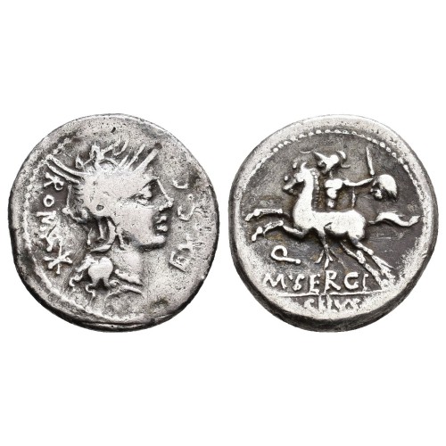 Moneda Denario Sergia M. Sergius Roma Republica