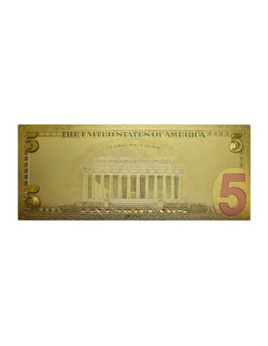 Billete 5 dólares Abraham Lincoln estados unidos oro reverso