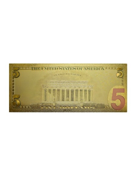Billete 5 dólares Abraham Lincoln estados unidos oro reverso