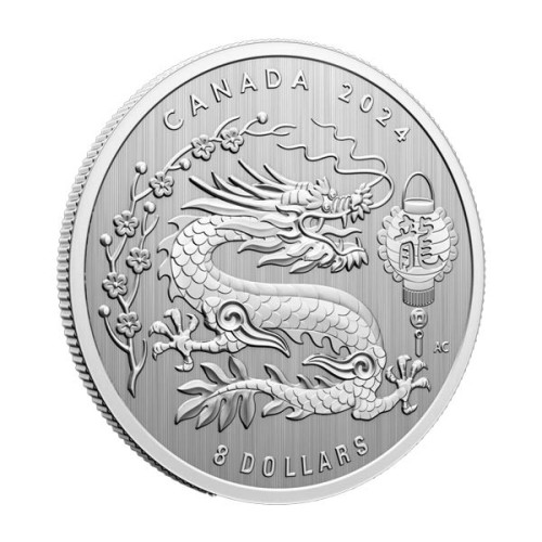 Moneda 8 dólares Canadá Año Lunar 2024 Anverso Borde