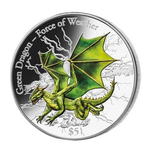 Moneda 3 Onzas Plata Fiji Dragón Plata Anverso