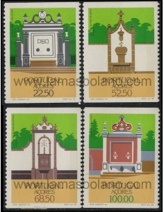 SELLOS DE AZORES 1986 - FUENTES ARQUITECTURA REGIONAL - 4 VALORES SIN DENTAR HORIZONTALMENTE - CORREO
