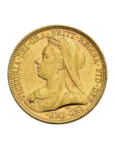 Moneda Oro Soberano Reina Victoria Anverso. Libra oro