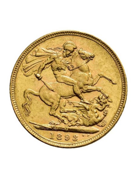 Moneda Oro Soberano Reina Victoria Anverso. Libra oro Reverso