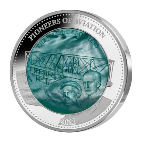 Moneda 5 Onzas Plata Hermanos Wright 2021 Anverso