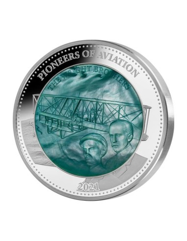 Moneda 5 Onzas Plata Hermanos Wright 2021 Anverso