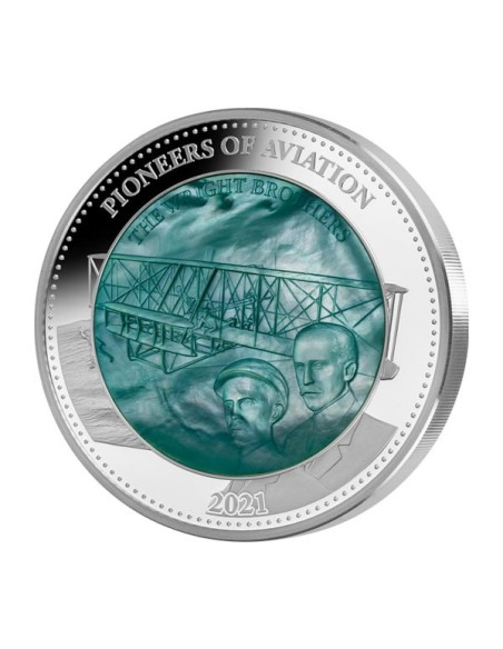 Moneda 5 Onzas Plata Hermanos Wright 2021 Anverso