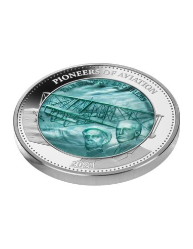 Moneda 5 Onzas Plata Hermanos Wright 2021 Anverso