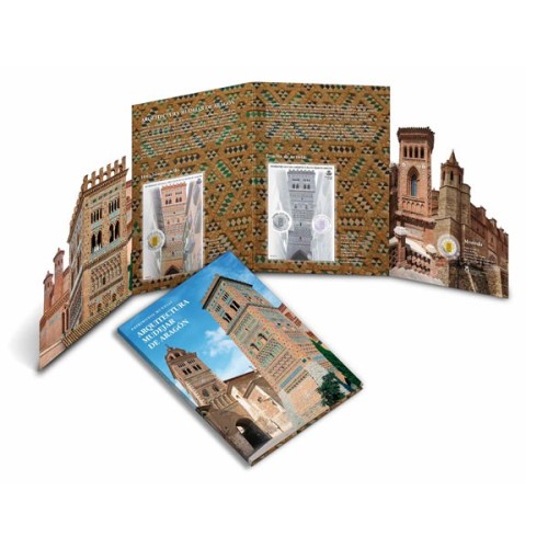 Carpeta Patrimonio Mundial Aragón España 2020 Moneda 2 Euro, Hojita bloque y Prueba de artista