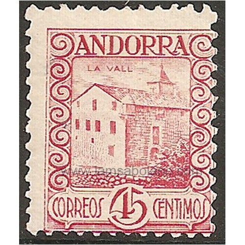 SELLOS DE ANDORRA ESPAÑOLA 1935 - VISTAS DE ANDORRA - 1 VALOR CORREO CON MARCA DE FIJASELLO 