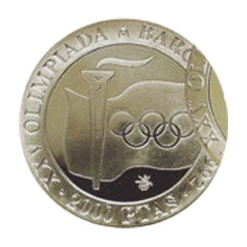 Olimpiadas Barcelona'92 III Serie LLama olímpica España 1991 Moneda 2000 Pesetas Plata Proof