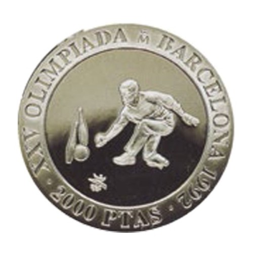Olimpiadas Barcelona'92 III Serie Bolos España 1991 Moneda 2000 Pesetas Plata Proof