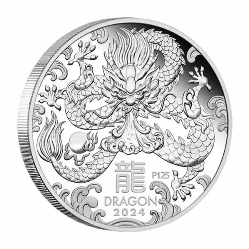 Moneda Plata 2024 Año del Dragón Australia Proof  Anverso Borde