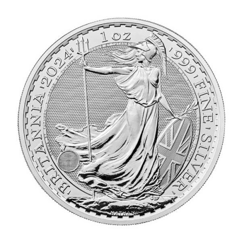 Moneda 1 Onza Plata Britania Carlos III Inglaterra 2024 Anverso