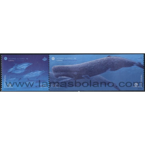 SELLOS DE AZORES 1998 - EXPO 98 LOS OCEANOS FAUNA MARINA - 2 VALORES SIN DENTAR HORIZONTALMENTE - CORREO