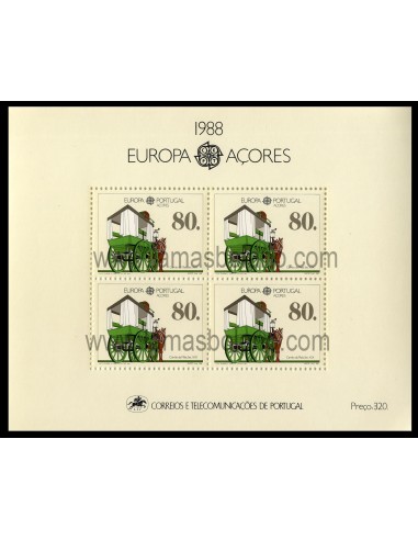 SELLOS DE AZORES 1988 - TEMA EUROPA CEPT TRANSPORTES Y COMUNICACIONES -  HOJITA BLOQUE