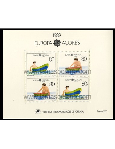 SELLOS DE AZORES 1989 - TEMA EUROPA CEPT JUEGOS INFANTILES - HOJITA BLOQUE