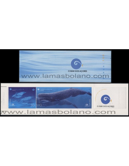 SELLOS DE AZORES 1998 - EXPO 98 LOS OCEANOS FAUNA MARINA - 2 VALORES SIN DENTAR HORIZONTALMENTE - CARNET
