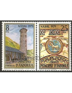 SELLOS DE ANDORRA ESPAÑOLA 1979 - NAVIDAD - 2 VALORES CORREO