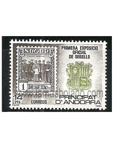 SELLOS DE ANDORRA ESPAÑOLA 1982 - 1ª EXPOSICIÓN OFICIAL DE SELLOS DE ANDORRA - 1 VALOR CORREO