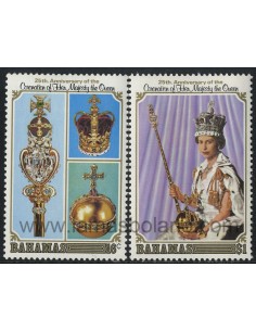 SELLOS DE BAHAMAS 1978 - 25 ANIVERSARIO DE LA CORONACION DE ISABEL II - 2 VALORES - CORREO