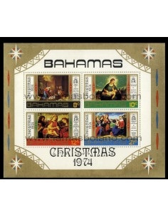 SELLOS DE BAHAMAS 1974 - NAVIDAD PINTURAS RELIGIOSAS - HOJITA BLOQUE