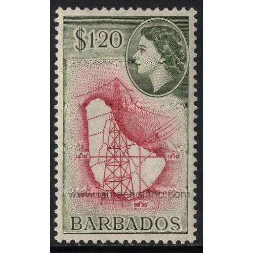 SELLOS DE BARBADOS 1953 / 1957 - MAPA DE LA ISLA - 1 VALOR - CORREO