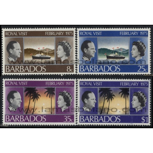 SELLOS DE BARBADOS 1975 - VISITA DE ELIZABETH II DE INGLATERRA - 4 VALORES - CORREO