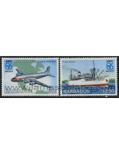 SELLOS DE BARBADOS 1986 - EXPO 86 EXPOSICION INTERNACIONAL EN VANCOUVER - 2 VALORES - CORREO