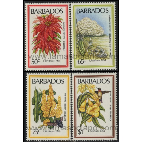 SELLOS DE BARBADOS 1984 - NAVIDAD FLORES - 4 VALORES - CORREO