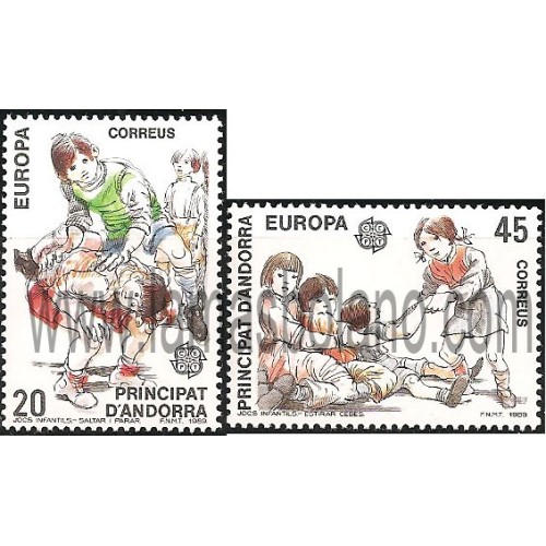 SELLOS DE ANDORRA ESPAÑOLA 1989 - EUROPA. JUEGOS INFANTILES - 2 VALORES CORREO