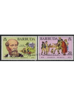 SELLOS DE BARBUDA 1970 - CHARLES DICKENS CENTENARIO DEL FALLECIMIENTO - 2 VALORES - CORREO