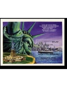 SELLOS DE BARBUDA 1985 - CENTENARIO DE LA ESTATUA DE LA LIBERTAD EN NUEVA YORK - HOJITA BLOQUE