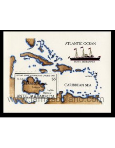 SELLOS DE BARBUDA 1986 - VISITA DE LA REINA ELIZABETH II DE INGLATERRA - HOJITA BLOQUE