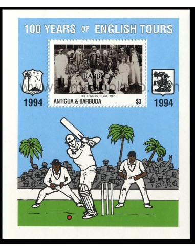 SELLOS DE BARBUDA 1995 - TORNEO DE CRICKET  INGLATERRA INDIAS OCCIDENTALES CENTENARIO  - HOJITA BLOQUE