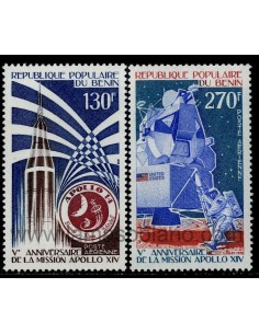 SELLOS DE BENIN 1976 - MISION APOLLO XIV 5º CENTENARIO - 2 VALORES - AEREO