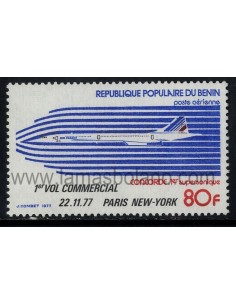 SELLOS DE BENIN 1977 - PRIMER VUELO COMERCIAL DEL CONCORDE PARIS-NUEVA YORK  SOBRECARGADO - 1 VALOR - AEREO