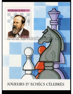 SELLOS DE BENIN 1999 - AJEDREZ WILHELM STEINITZ GRANDES CAMPEONES - HOJITA BLOQUE