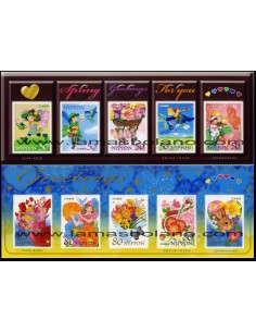 SELLOS DE JAPON 2010 - SELLOS DE FELICITACIONES PARA LA PRIMAVERA - 10 VALORES AUTOADHESIVOS EMITIDOS EN HOJITA - CORREO