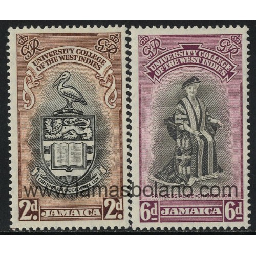 SELLOS DE JAMAICA 1951 - INAUGURACION DE LA UNIVERSIDAD DE LAS INDIAS OCCIDENTALES - 2 VALORES - CORREO