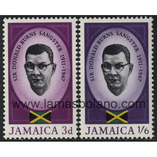 SELLOS DE JAMAICA  1967 - DONALD BURNS SANGSTER FALLECIMIENTO DEL PRIMER MINISTRO - 2 VALORES - CORREO