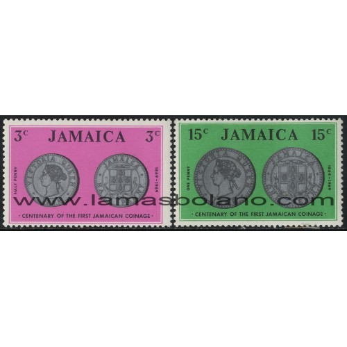 SELLOS DE JAMAICA 1969 - CENTENARIO DE LA PRIMERA MONEDA JAMAICANA - 2 VALORES - CORREO