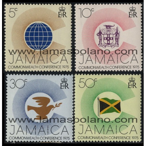 SELLOS DE JAMAICA 1975 - CONFERENCIA DE JEFES DE LA COMMONWEALTH - 4 VALORES - CORREO