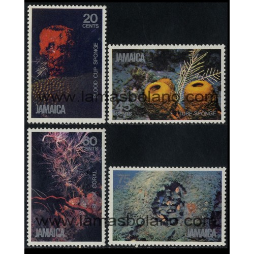 SELLOS DE JAMAICA 1981 - VIDA MARINA ESPONJAS Y CORALES - 4 VALORES - CORREO