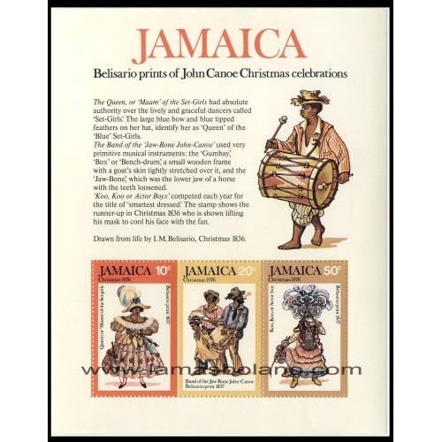 SELLOS DE JAMAICA 1976 - NAVIDAD - TRAJES REGIONALES - RAZONES BELISARIO - HOJITA BLOQUE