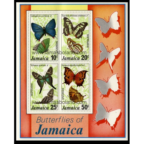 SELLOS DE JAMAICA 1978 - MARIPOSAS - HOJITA BLOQUE 