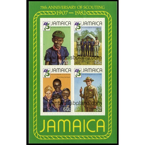 SELLOS DE JAMAICA 1982 - BOY SCOUTS 75 ANIVERSARIO - HOJITA BLOQUE