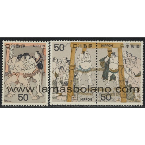 SELLOS DE JAPON 1978 - SUMO DEPORTE ANCESTRAL - PINTURAS - 3 VALORES - CORREO