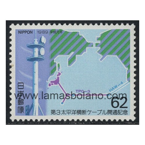 SELLOS DE JAPON 1989 - CABLE TRANSPACIFICO DE FIBRA OPTICA - 1 VALOR - CORREO